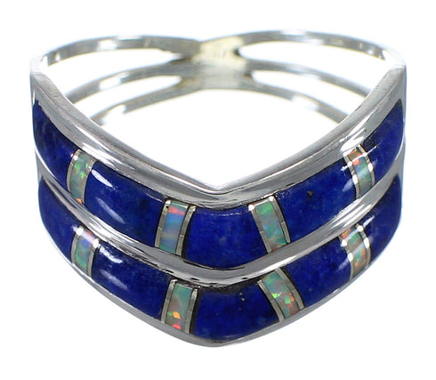 Lapis And Opal Inlay Sterling Silver Ring Size 5-1/4 AX53999